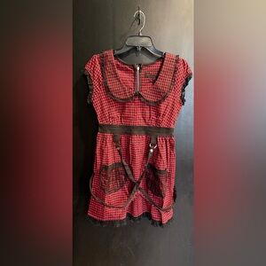 Tripp NYC Bo Peep Black Red Checkered Strappy Dress S NWT